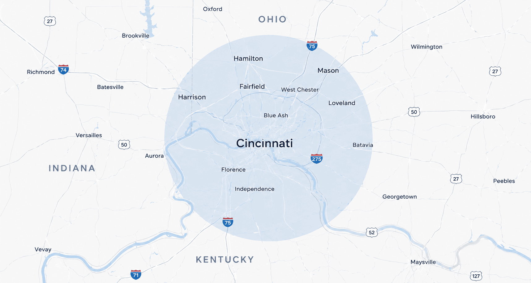 Map of the Cincinnati Tri-State area we serve